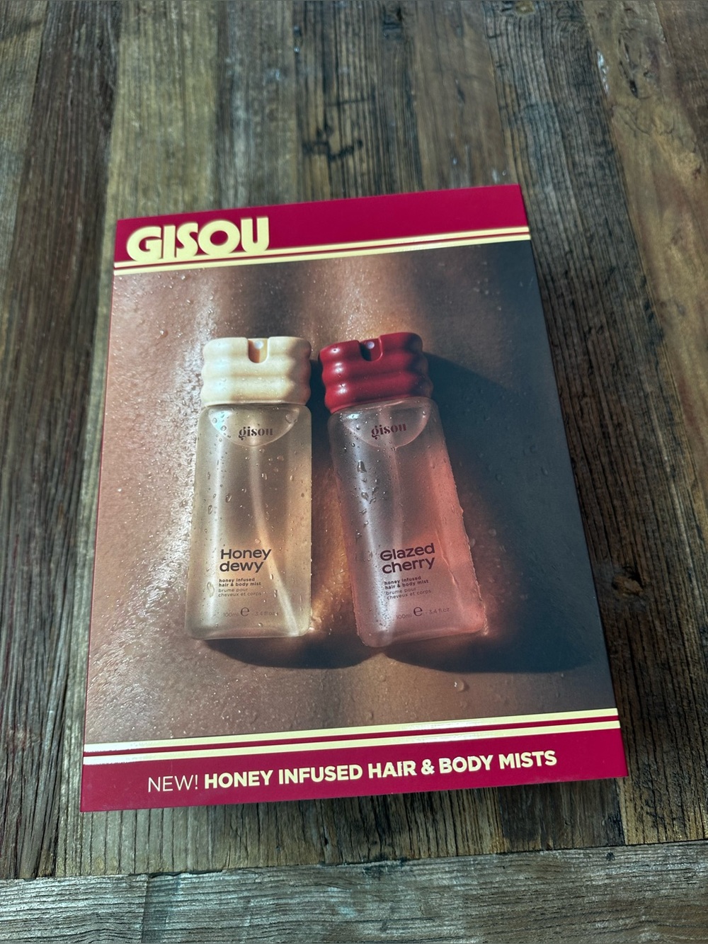 Gisou Honey-Infused Body & Hair Mists — Cream Honey Dewy & Pink empty box